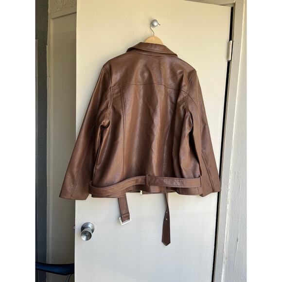 Old Navy Faux-Leather Belted Biker Motor Jacket Espresso Brown Size XXL $75 NWT - Picture 11 of 16